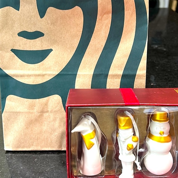 🎄Starbucks Ceramic White With Gold Accents Ornaments Set 2012 NWT - Picture 12 of 14
